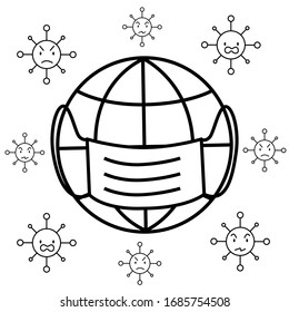 Illustration on a virus theme in line drawing style. Suitable for demonstrating materials on the epidemic, medicine, healthy lifestyles and protecting health.