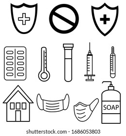 Illustration on a virus theme in line drawing style. Suitable for demonstrating materials on the epidemic, medicine, healthy lifestyles and protecting health.