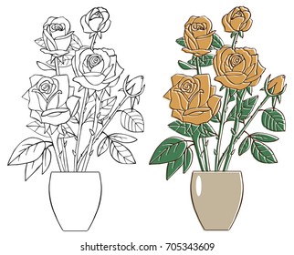 illustration on white background beautiful flower bouquet rose in a vase