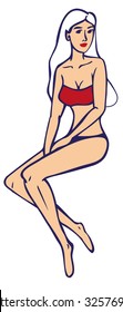 illustration on a white background blond woman in a swimsuit sitting