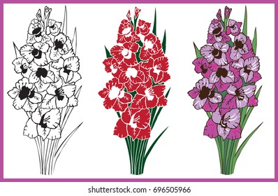 illustration on white background bouquet of lilac and red roses hand drawing