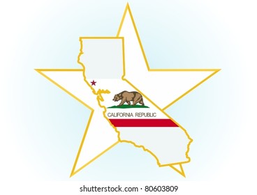 The illustration on white background. Coat of Arms and the border state in the U.S. against the background stars.