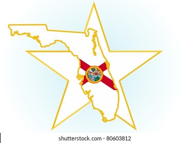 The illustration on white background. Coat of Arms and the border state in the U.S. against the background stars.