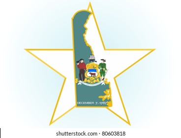 The illustration on white background. Coat of Arms and the border state in the U.S. against the background stars.