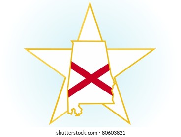 The illustration on white background. Coat of Arms and the border state in the U.S. against the background stars.