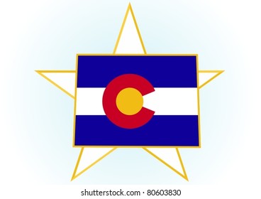 The illustration on white background. Coat of Arms and the border state in the U.S. against the background stars.