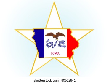The illustration on white background. Coat of Arms and the border state in the U.S. against the background stars.