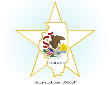 The illustration on white background. Coat of Arms and the border state in the U.S. against the background stars.