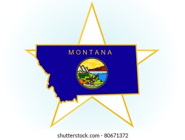 The illustration on white background. Coat of Arms and the border state in the U.S. against the background stars.