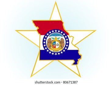 The illustration on white background. Coat of Arms and the border state in the U.S. against the background stars.