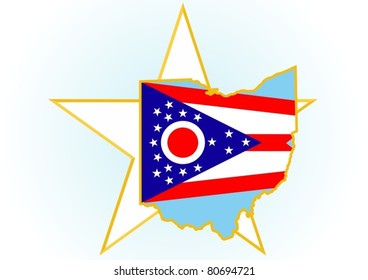 The illustration on white background. Coat of Arms and the border state in the U.S. against the background stars.