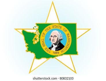 The illustration on white background. Coat of Arms and the border state in the U.S. against the background stars.