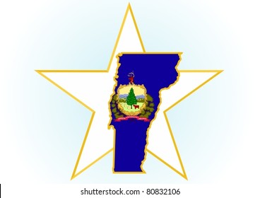 The illustration on white background. Coat of Arms and the border state in the U.S. against the background stars.