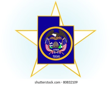 The illustration on white background. Coat of Arms and the border state in the U.S. against the background stars.