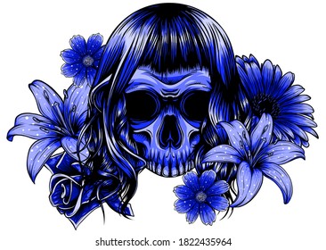 Illustration on white background. Day of the Dead. Vintage.