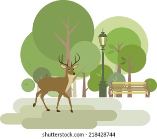 illustration on a white background with a deer park 