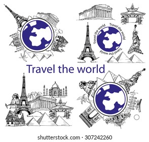 illustration on a white background drawing interest from different countries on the planet earth and the circle