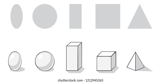 illustration on white background flat and volumetric geometric shapes