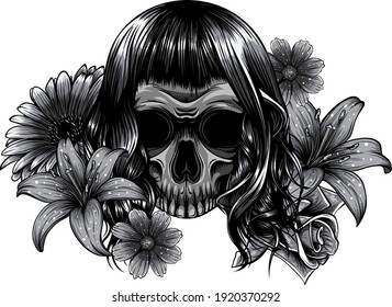 Illustration on white background. monochromatic Day of the Dead. Vintage.