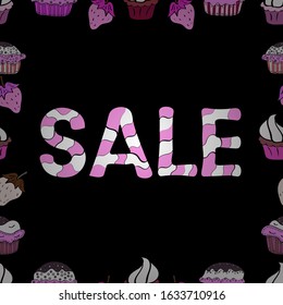 Illustration on white, black and pink colors. Lettering. Vector illustration. Seamless. Sale banner template design, Mega sale special offer. End of season special offer banner.