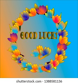 illustration on yellow background yellow red blue flowers wreath congratulations on holiday vector graphics