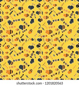 Illustration on yellow, white and black colors. Vector design. Background for Fabric, Textile, Print and Invitation. Beauty in Nature. Seamless pattern with Flying Butterflies in Watercolor Style.