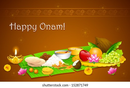 Illustration Of Onam Feast On Banana Leaf