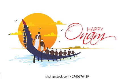 illustration of Onam festival,    snakeboat race in Onam celebration background for Happy Onam festival of South India Kerala