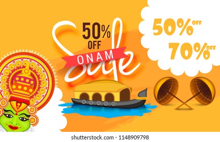 Illustration Of Onam Sale Poster Or Banner Background.
