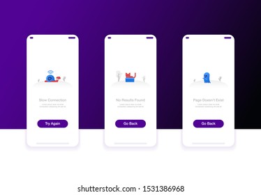 Illustration Of Onboarding Screens Or Empty States. Slow Connection, No Result Found,  Page Doesn't Exist. Modern Flat Design Concept Ui.