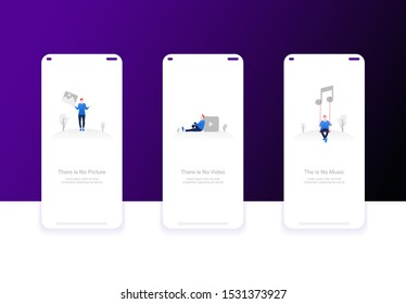 Illustration of onboarding screens. No picture, no video, no music. Modern flat design concept ui.