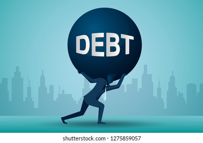 Illustration of one business person who is carrying a burden of debt. cartoon vector