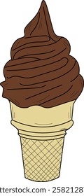 the illustration of one cone of delicious chocolate ice cream.