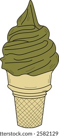 the illustration of one cone of delicious greentea ice cream.
