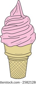 the illustration of one cone of delicious strawberry ice cream.