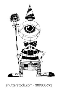 illustration one eyed clown funny character graphic drawing cartoon