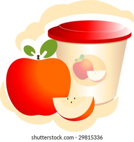 Illustration of one and half apple with bottle	