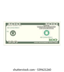 Illustration One Hundred Dollars Isolated on White Background, Banknote - Vector