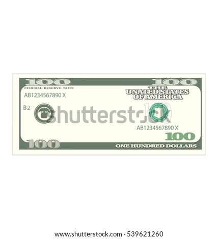 Illustration One Hundred Dollars Isolated on White Background, Banknote - Vector