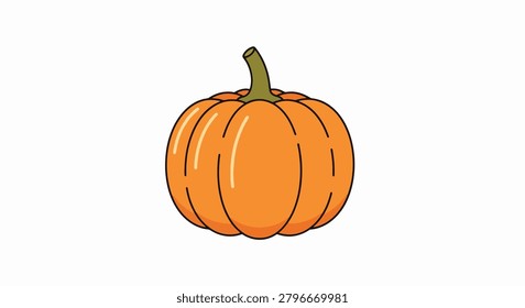 Illustration of one intact pumpkin with green stem, isolated on plain background