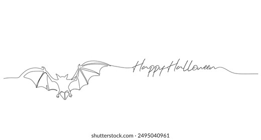 Illustration of one line, a bat. Happy Halloween. Vector simple 