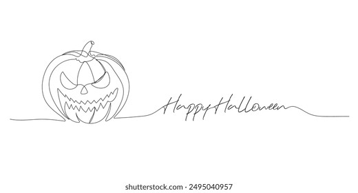 Illustration one line, pumpkin, jack lantern. Happy Halloween. Vector simple