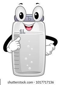 Illustration of a One Liter Bottle Mascot Full of Liquid Inside