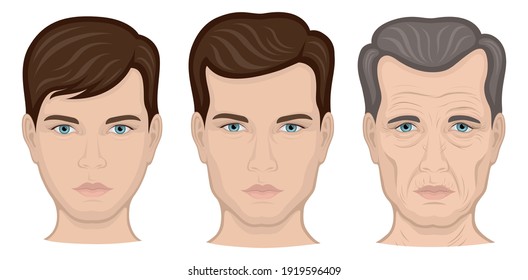 Illustration of one person in three different age groups - a boy, a man and an older man svg