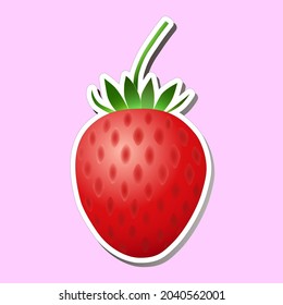 Illustration of one red strawberry. With white border and shadow.