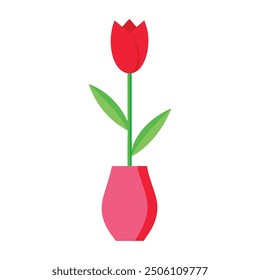 Illustration of One red tulip in a small pink vase
