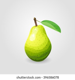Illustration of one ripe pear with leaf. Fruit icon