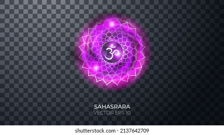 Illustration of one of the seven chakras - Sahasrara, the symbol of Hinduism, Buddhism. Ethereal strange fire sign. Seventh, crown chakra. Decor elements for magic doctor, shaman, medium. 