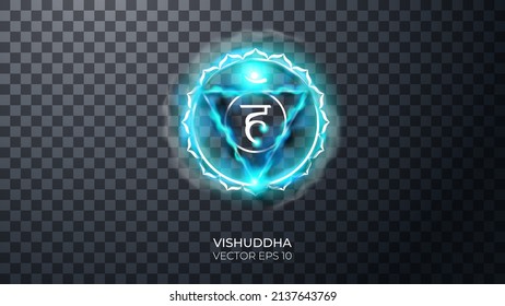 illustration of one of the seven chakras - Vishuddha, the symbol of Hinduism, Buddhism. Ethereal strange fire sign. Decor elements for magic doctor, shaman, medium. svg