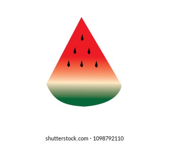 Illustration of one slice of red watermelon with green corner on white background.